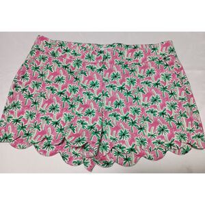 CROWN & IVY: Shelby Scallop Seam Pull-On Shorts-Pink/Green Palm Trees, W Size 10